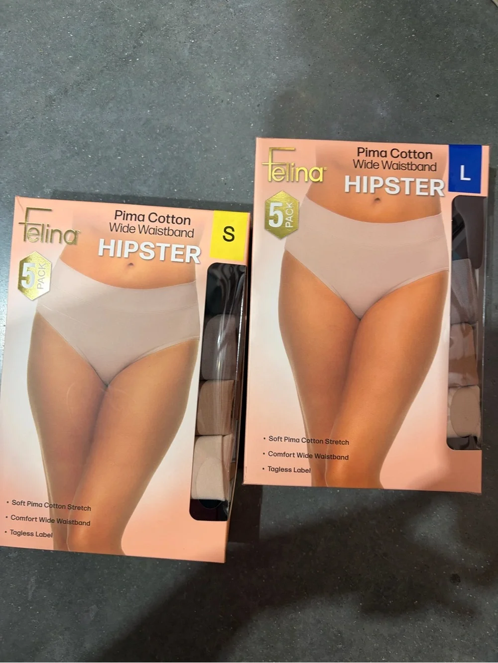 Felina Pima Cotton Hipster - Beige/ black / gray  (5 Pack) new sealed